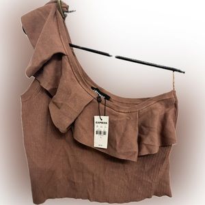 Tan express tank top with ruffles